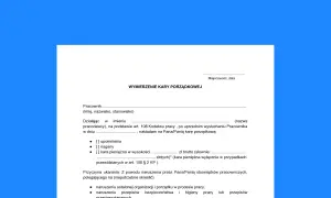 Dokument "Wymierzenie kary porządkowej" zawiera opcje nałożenia upomnienia, nagany lub kary pieniężnej.