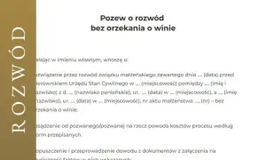 Pozew o rozwód bez orzekania o winie. Dokument zawiera dane małżonków i datę ślubu. Czas oczekiwania na pozew rozwodowy zależy od sądu.