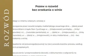 Pozew o rozwód bez orzekania o winie. Dokument zawiera dane dotyczące rozwiązania związku małżeńskiego i kosztów procesu.
