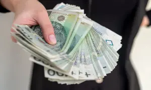 Dłoń trzyma plik banknotów 100 zł. Może to symbolizować zwrot kosztów za czynsz od spadkobierców.