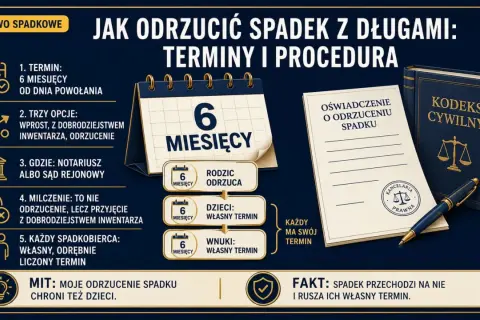 Jak odrzucić spadek z długami? 6 miesięcy na decyzję, opcje: wprost, z dobrodziejstwem inwentarza, odrzucenie. Sprawdź terminy i procedurę.