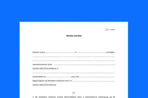 Szablon umowy zlecenia dla studenta. Dokument zawiera pola do wypełnienia danych zleceniodawcy i zleceniobiorcy.