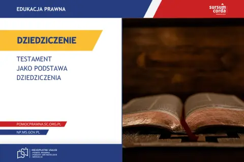 Otwarta księga symbolizuje testament, który daje podstawę dziedziczenia. Edukacja prawna.
