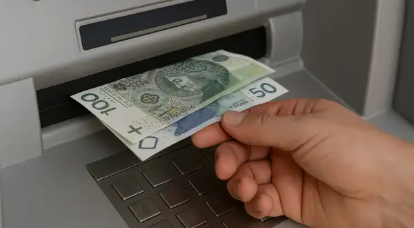 Dłoń wyjmuje banknoty 100 i 50 zł z bankomatu. Czy współwłaściciel konta może wypłacić pieniądze po śmierci właściciela?
