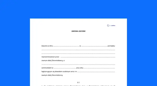 Szablon umowy zlecenia dla studenta. Dokument zawiera pola do wypełnienia danych zleceniodawcy i zleceniobiorcy.
