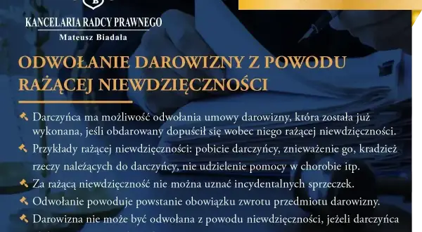 Podważenie darowizny przez rodzeństwo z powodu rażącej niewdzięczności. Kancelaria radcy prawnego Mateusz Biadała.