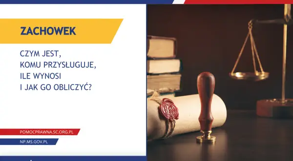 Edukacja prawna o zachowku po rodzicach: czym jest, komu przysługuje, ile wynosi i jak go obliczyć. Waga sprawiedliwości i pieczęć.
