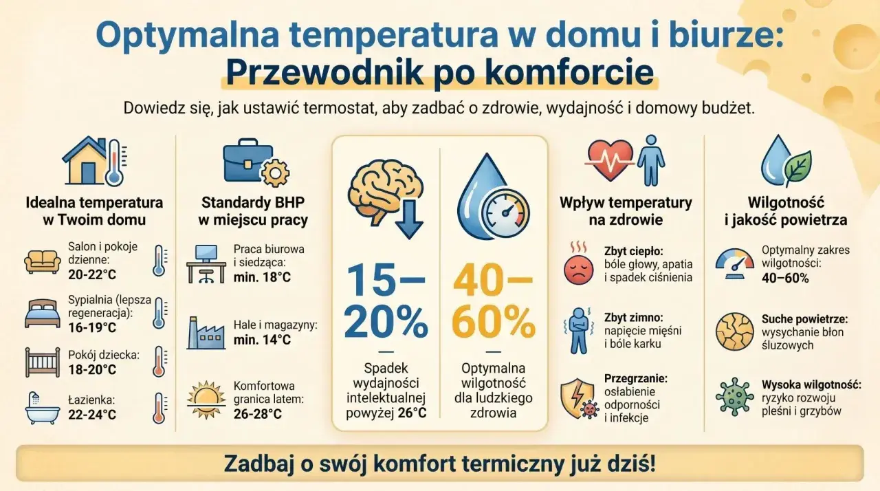 Optymalna temperatura w biurze BHP to klucz do zdrowia i wydajności. Sprawdź, jak zadbać o komfort termiczny.