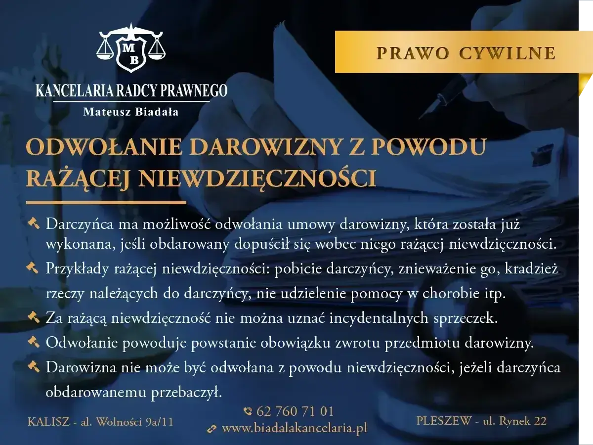 Podważenie darowizny przez rodzeństwo z powodu rażącej niewdzięczności. Kancelaria radcy prawnego Mateusz Biadała.