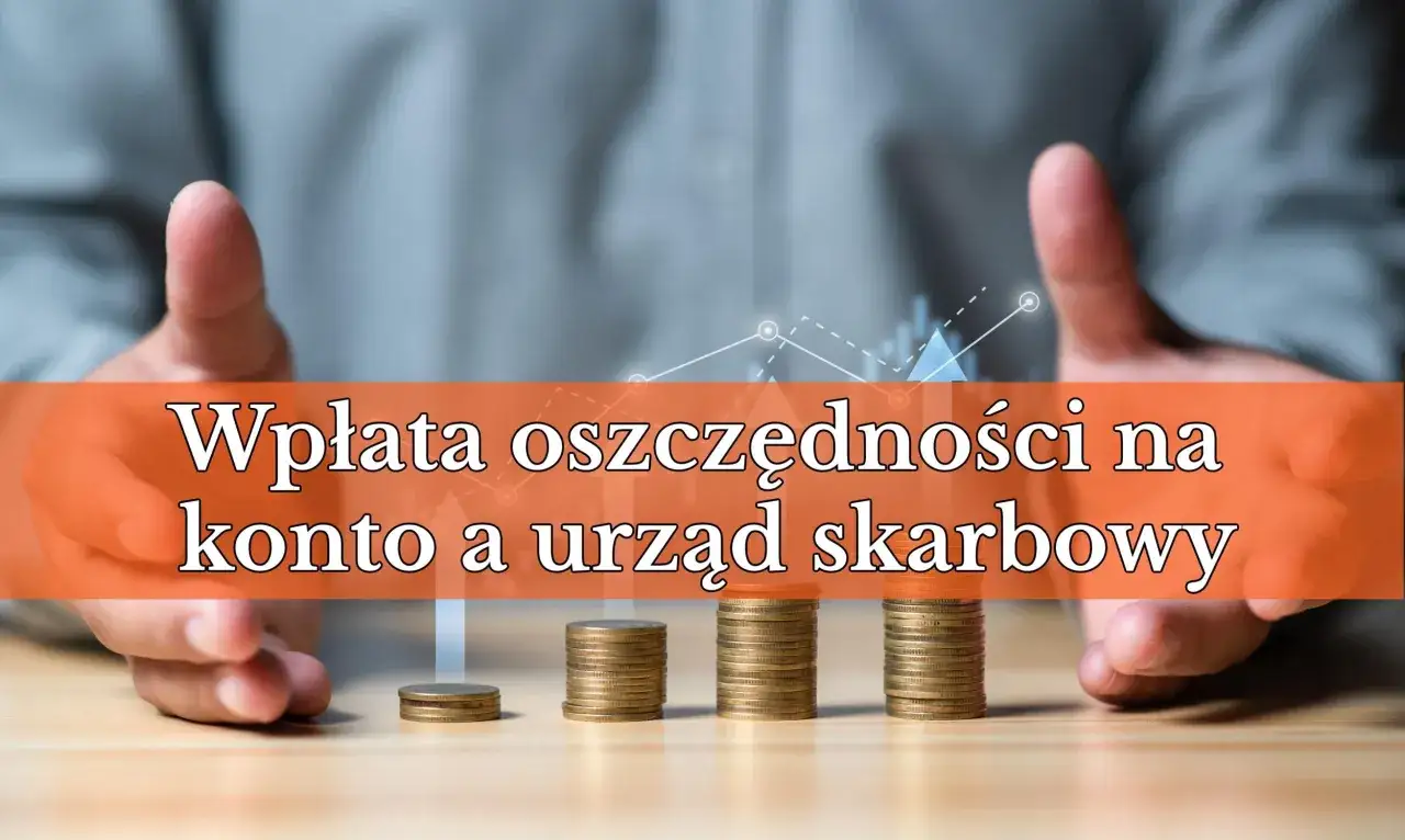 Współwłaściciel konta bankowego a urząd skarbowy: stos monet i wykresy finansowe.