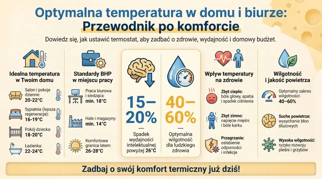 Optymalna temperatura w biurze BHP to klucz do zdrowia i wydajności. Sprawdź, jak dbać o komfort termiczny.