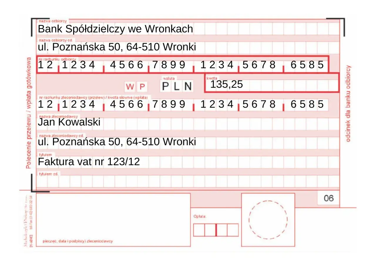 Przelew na kwotę 135,25 PLN, tytułem