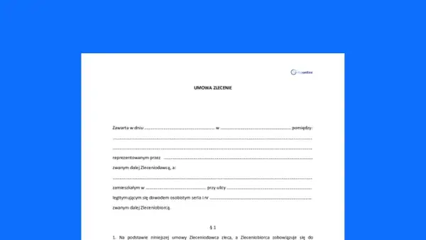 Szablon umowy zlecenia dla studenta. Dokument zawiera pola do wypełnienia danych zleceniodawcy i zleceniobiorcy.