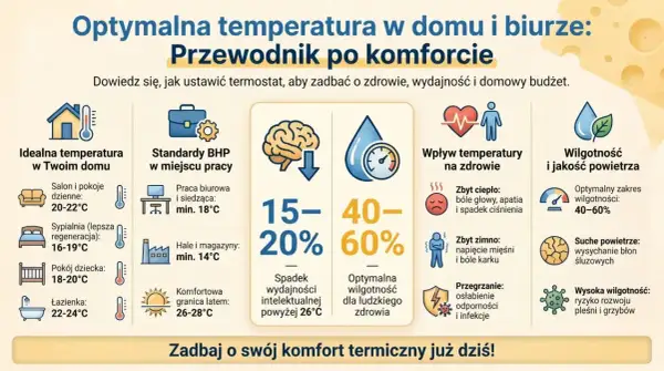 Optymalna temperatura w biurze BHP to klucz do zdrowia i wydajności. Sprawdź, jak zadbać o komfort termiczny.