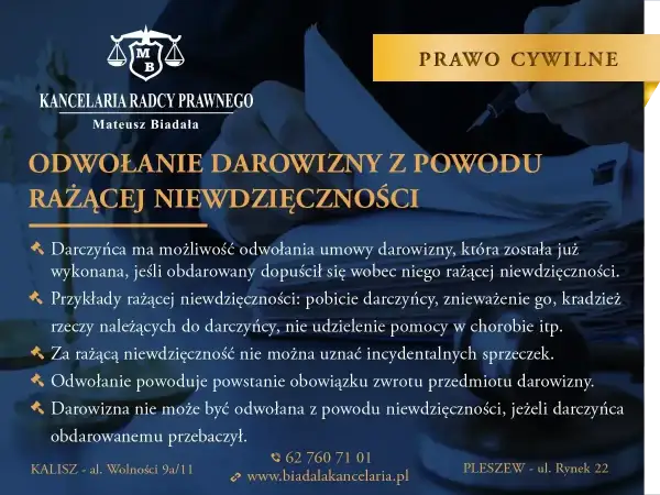 Podważenie darowizny przez rodzeństwo z powodu rażącej niewdzięczności. Kancelaria radcy prawnego Mateusz Biadała.